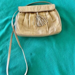 Vintage Beige Snakeskin Tassel Crossbody Bag - Women